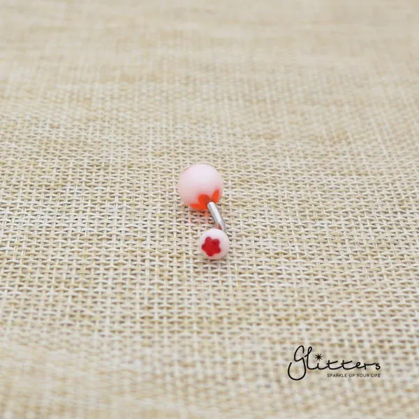 14 Gauge Acrylic Flower Balls Belly Button Ring - Red