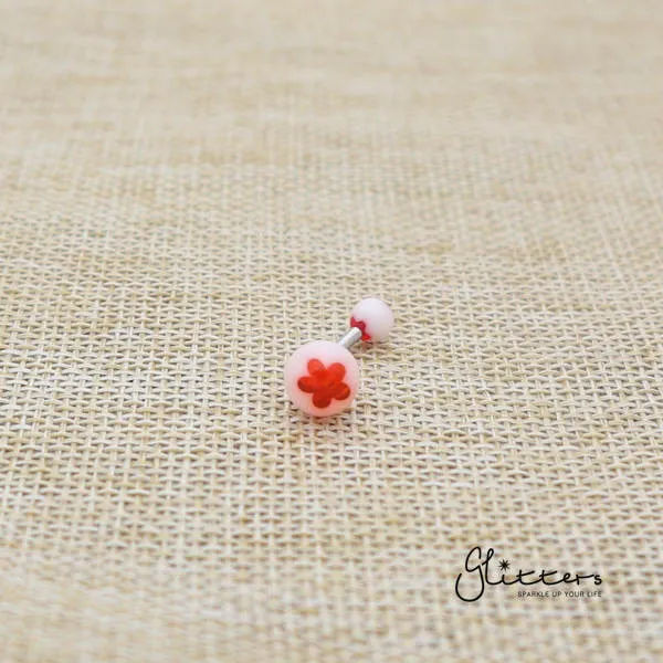 14 Gauge Acrylic Flower Balls Belly Button Ring - Red