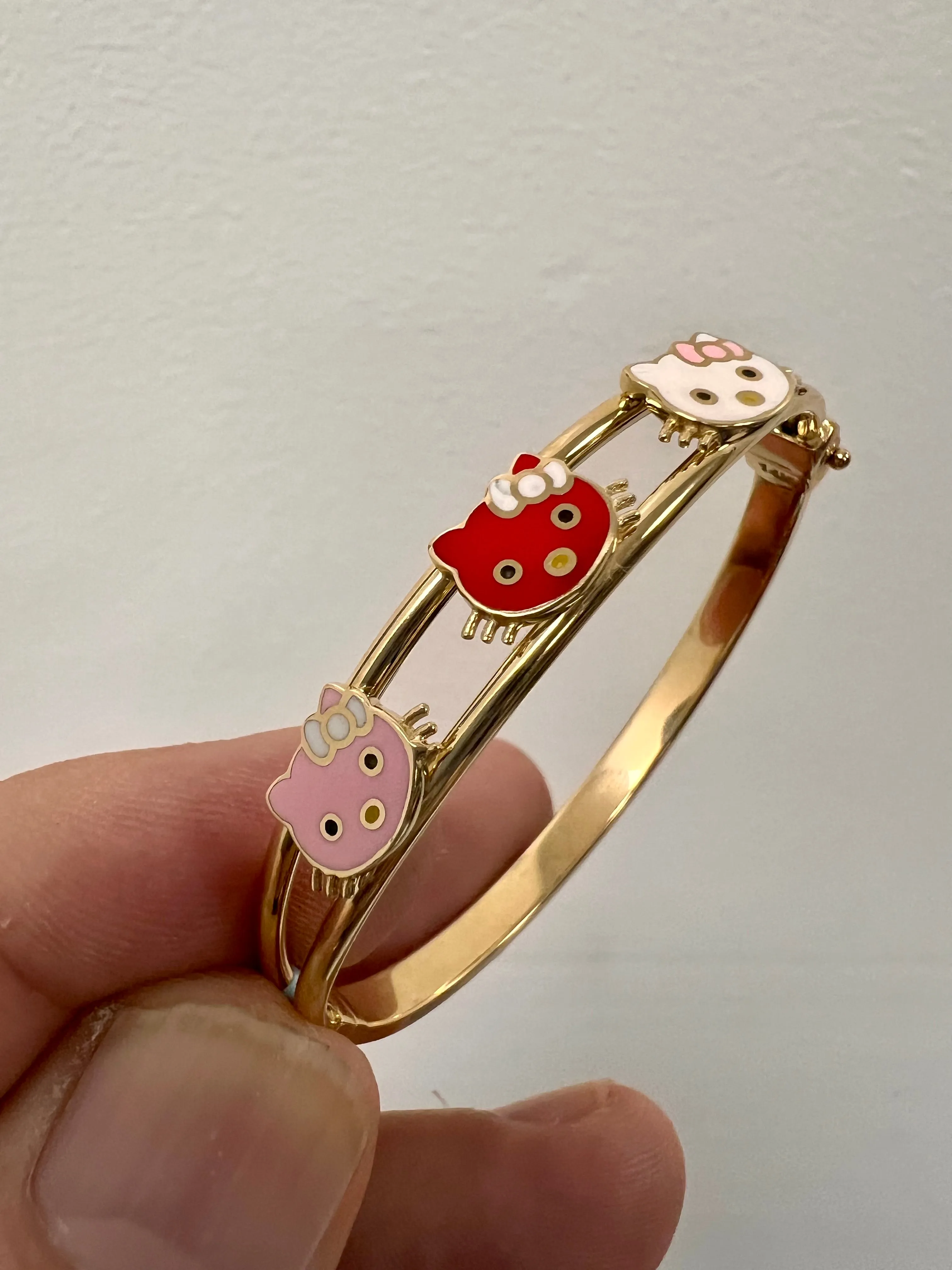 14K Yellow gold baby girl color kitty bangles-227155