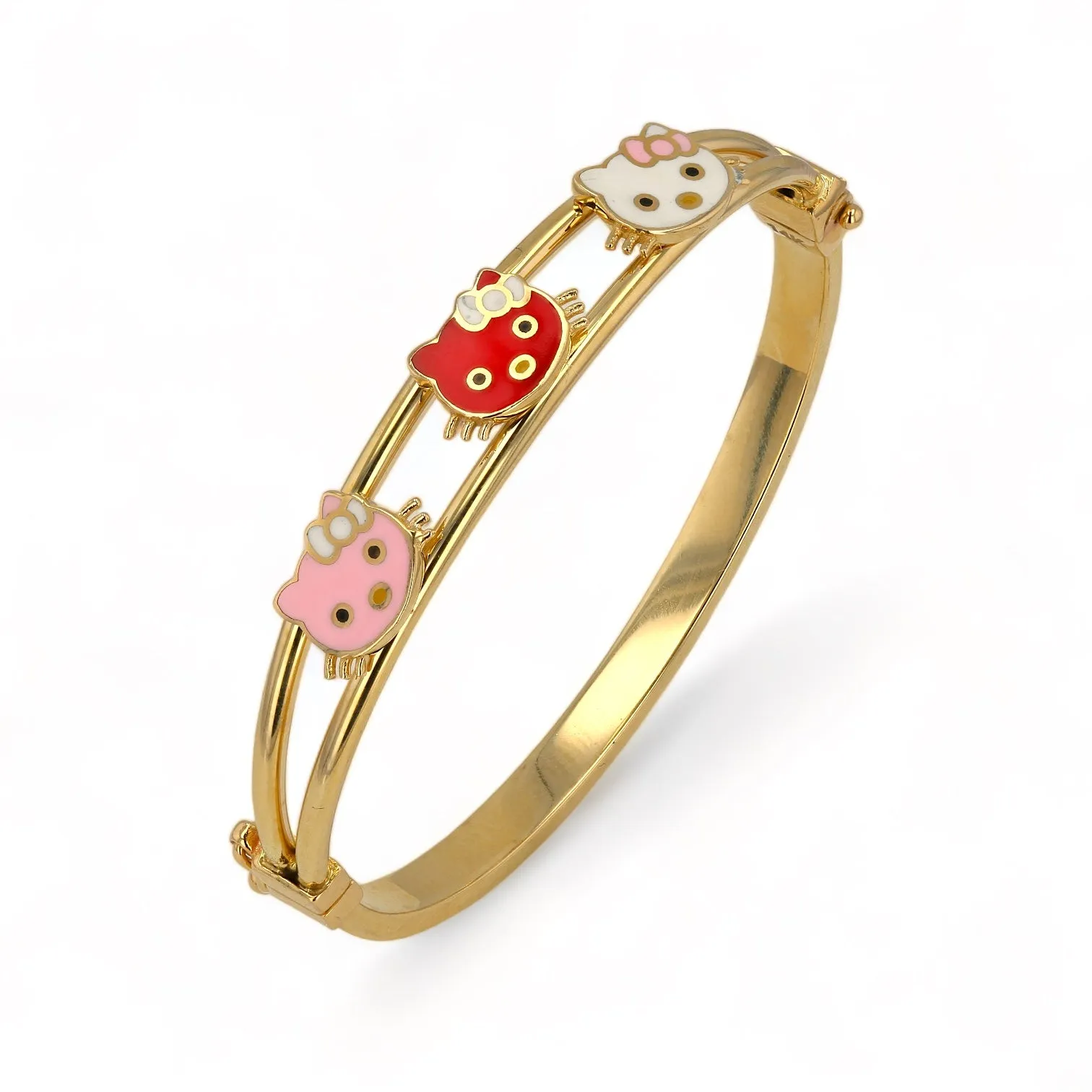 14K Yellow gold baby girl color kitty bangles-227155