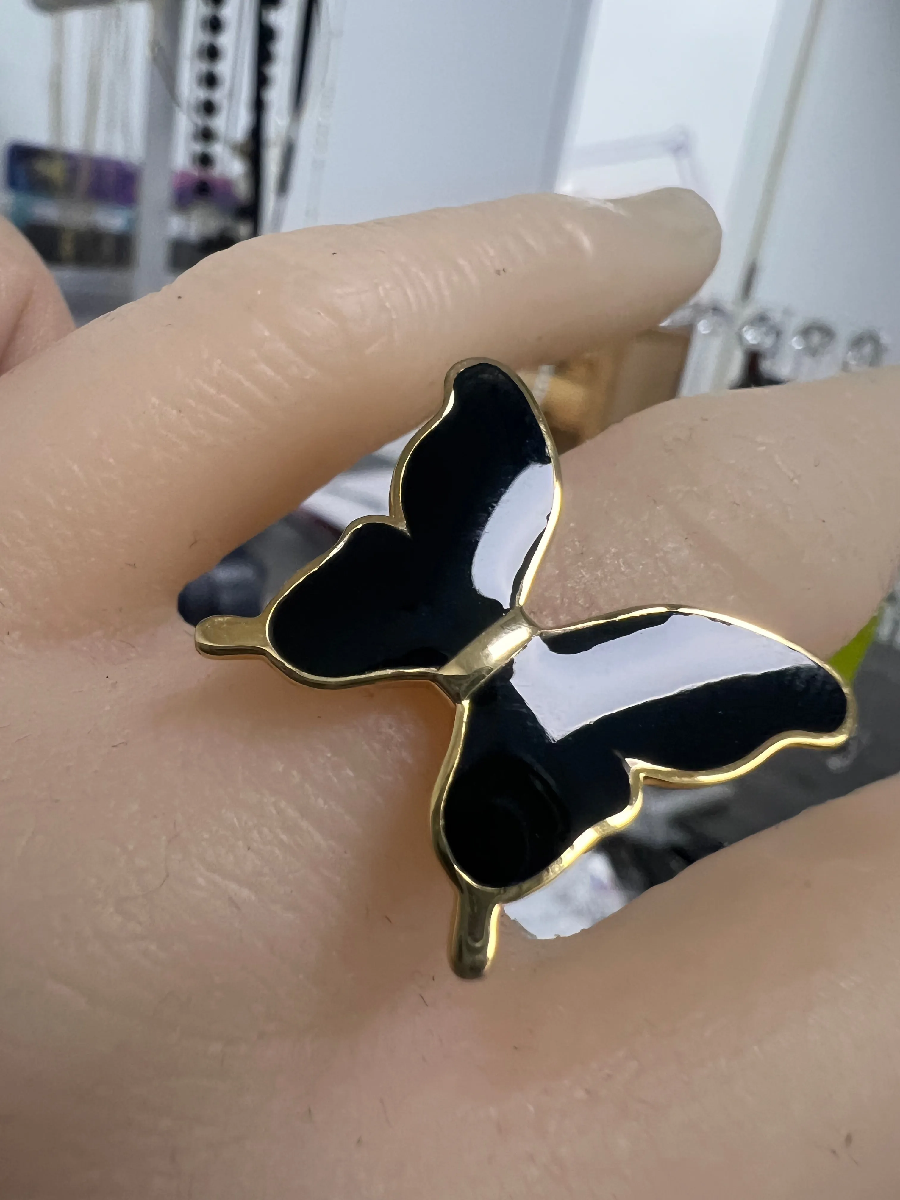 14K Yellow gold enamel butterfly ring-53038