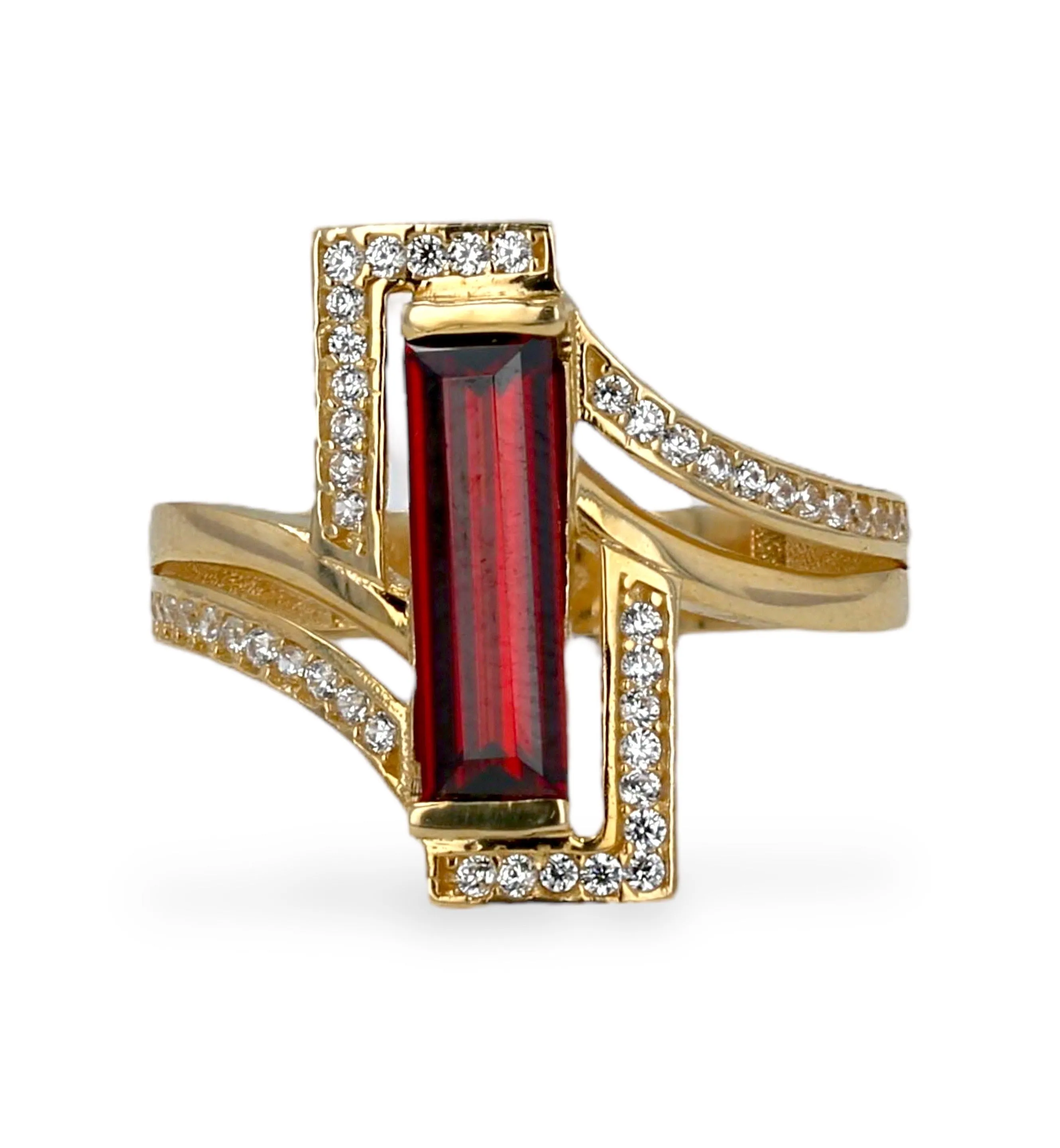 14K Yellow gold ruby simulation bar ring-224329