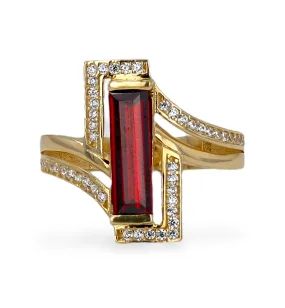 14K Yellow gold ruby simulation bar ring-224329