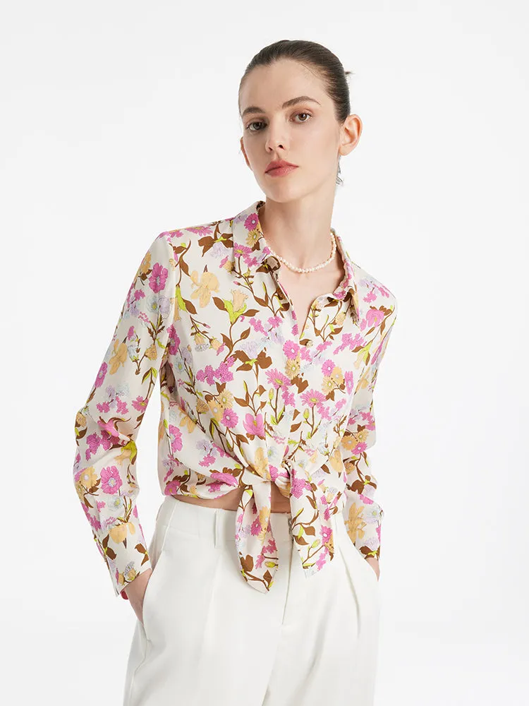 19 Momme Mulberry Silk Floral Printed Women Shirt