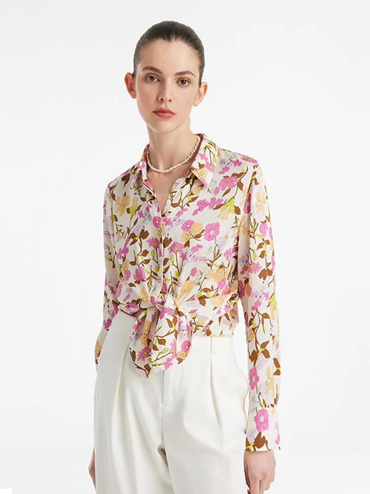 19 Momme Mulberry Silk Floral Printed Women Shirt