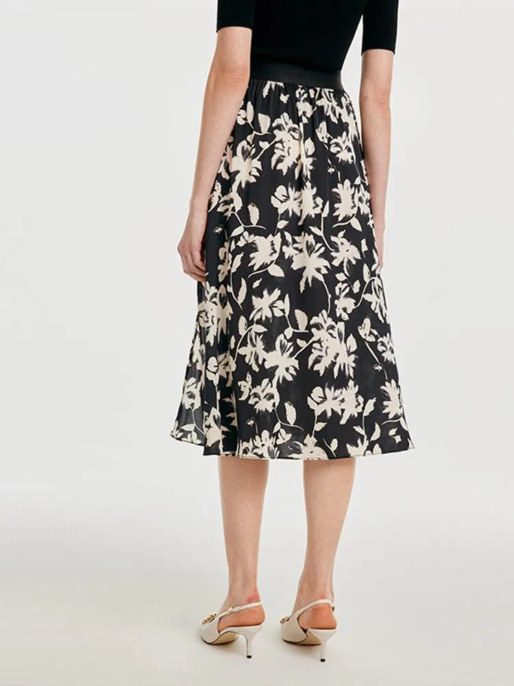 19 Momme Stretch Silk Floral Skirt