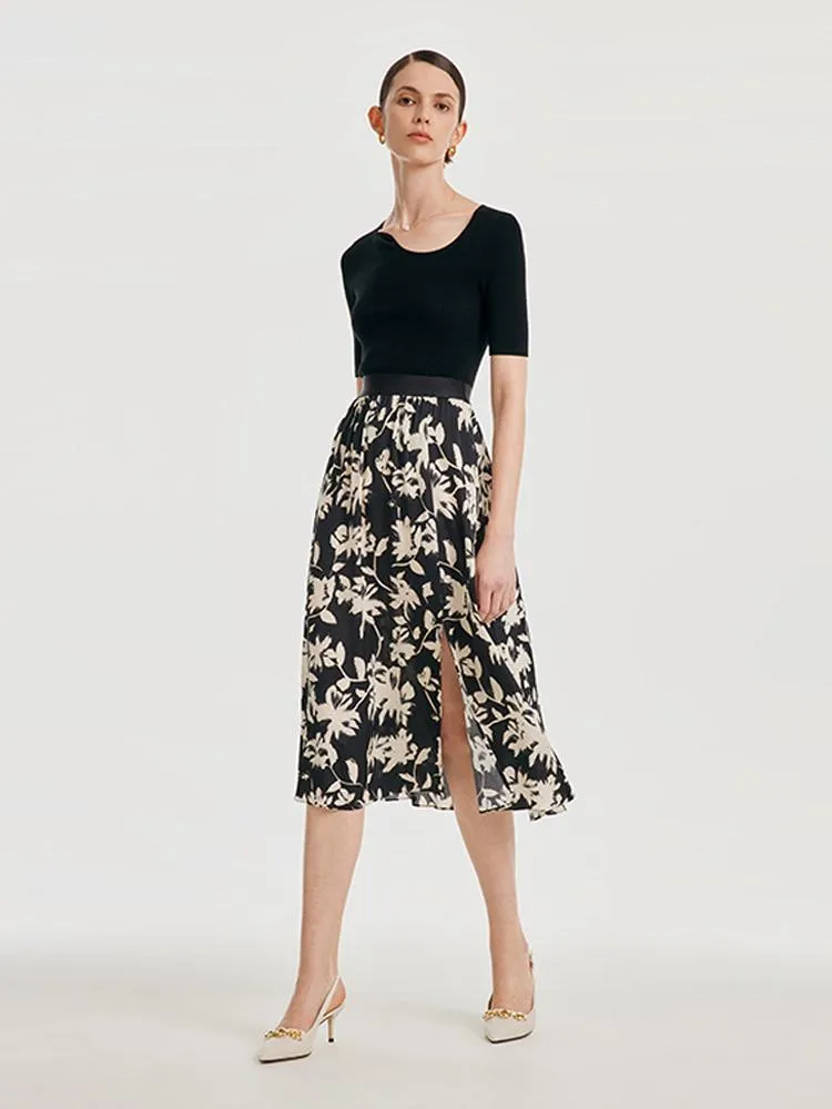 19 Momme Stretch Silk Floral Skirt