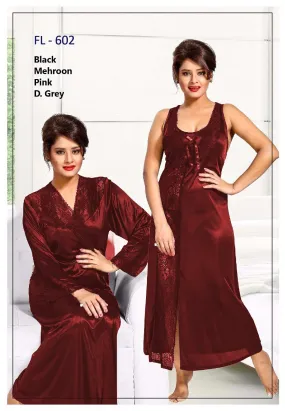 2 Pcs FL-602 - Maroon Flourish Exclusive Bridal Nighty Set Collection