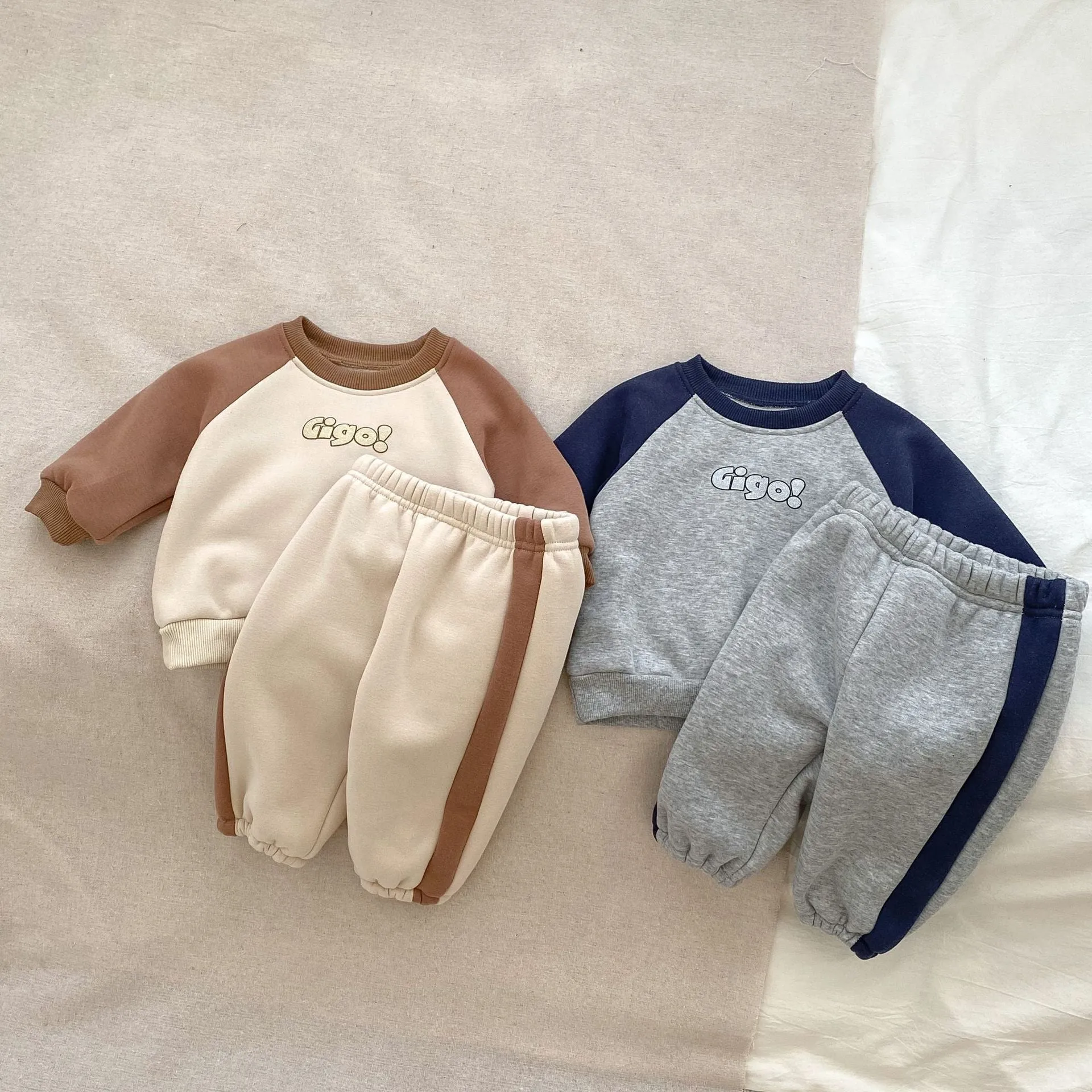 2 Pieces Set Baby Kid Boys Letters Color-blocking Hoodies Sweatshirts And Pants Wholesale 23101933