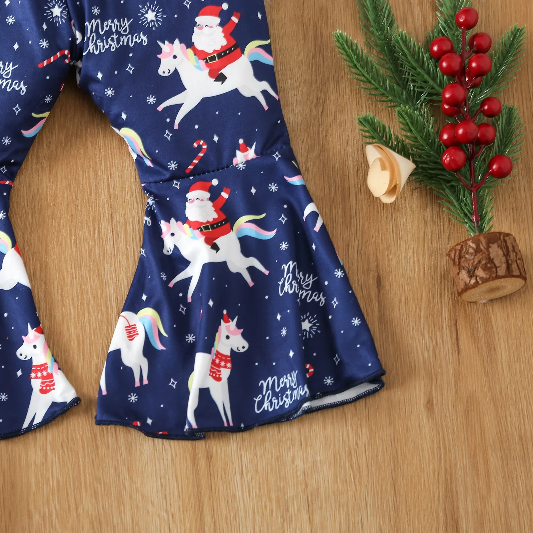 2 Pieces Set Baby Kid Girls Christmas Solid Color Print Tops And Cartoon Pants Wholesale 23101542