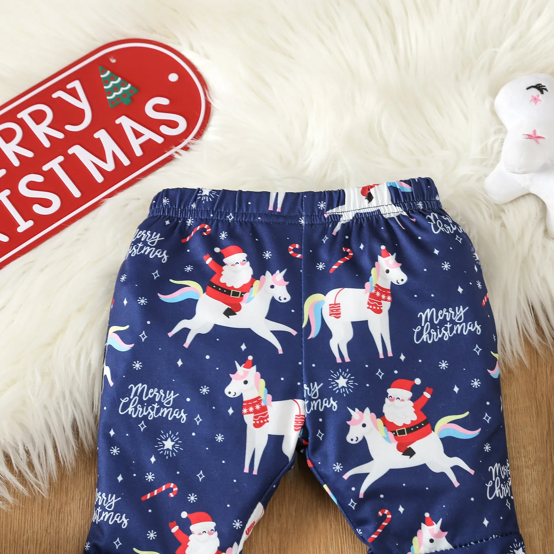 2 Pieces Set Baby Kid Girls Christmas Solid Color Print Tops And Cartoon Pants Wholesale 23101542