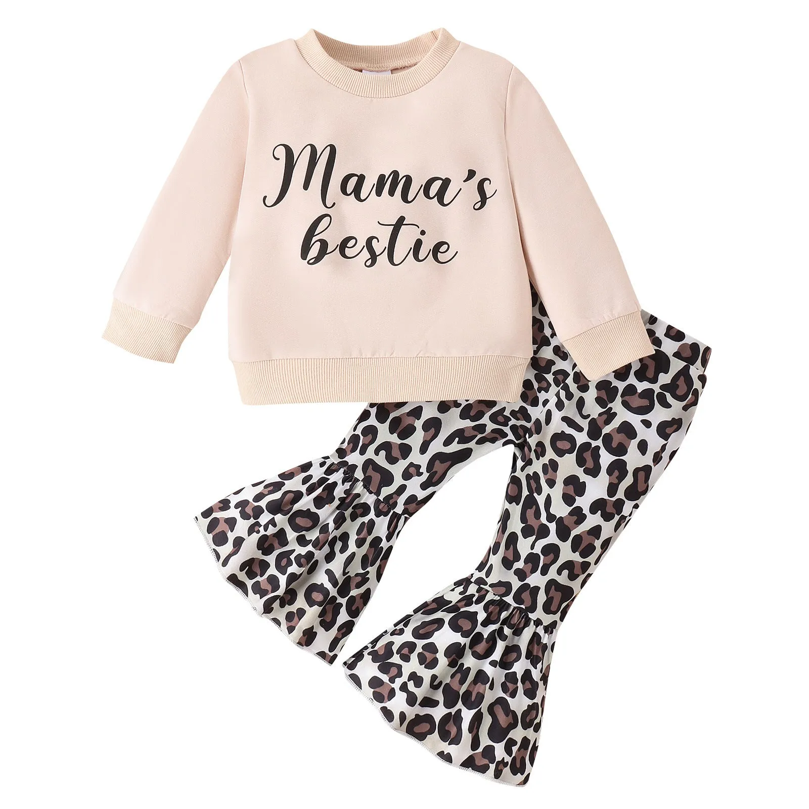 2 Pieces Set Baby Kid Girls Letters Tops And Leopard Pants Wholesale 240111110