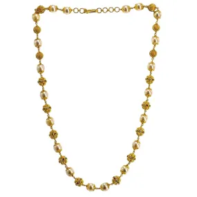 22K Yellow Gold Ball Chain W/ Pearls, Emeralds, Rubies & CZ Gems