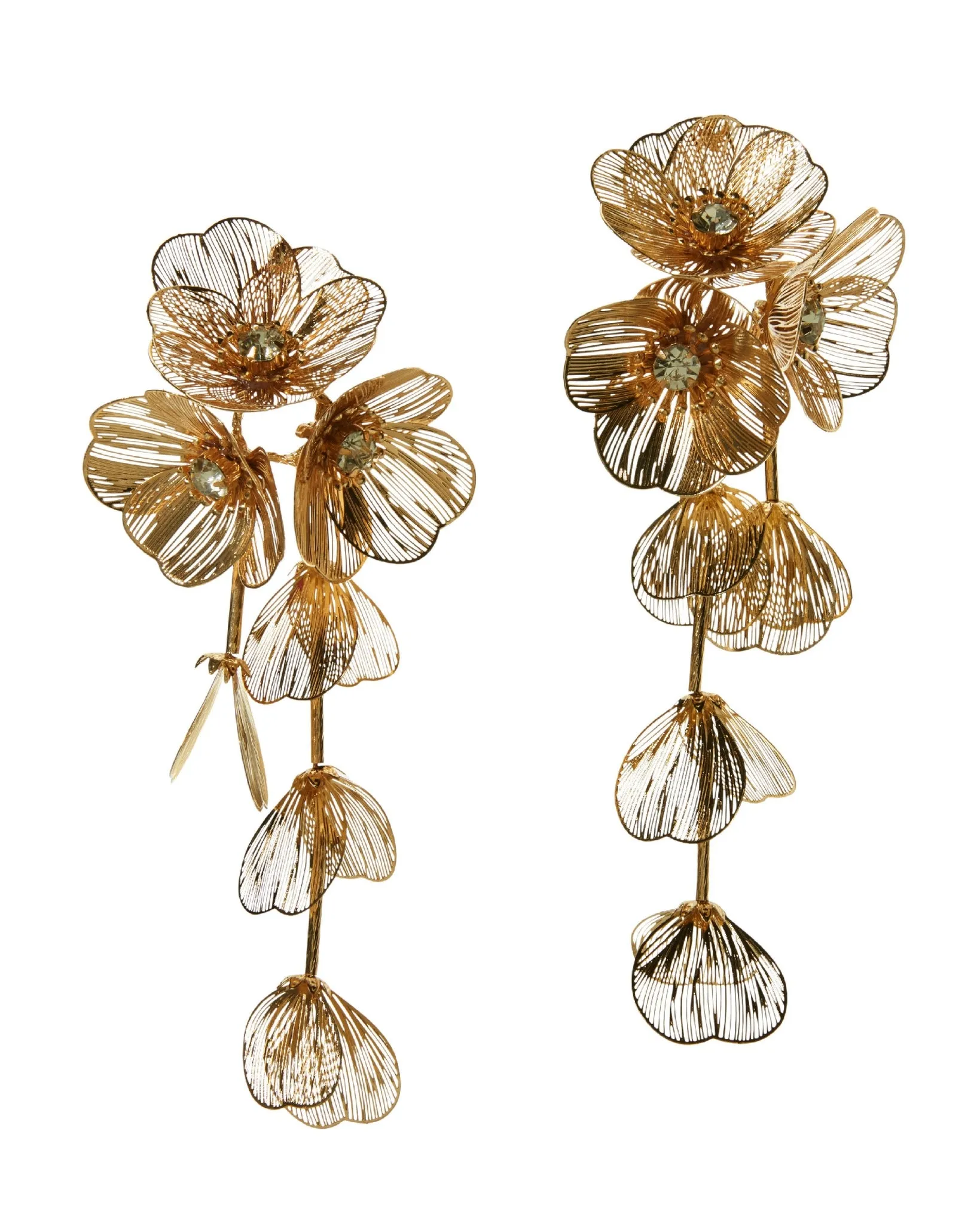 3D Flower Rhinestone Drop Earring Gold