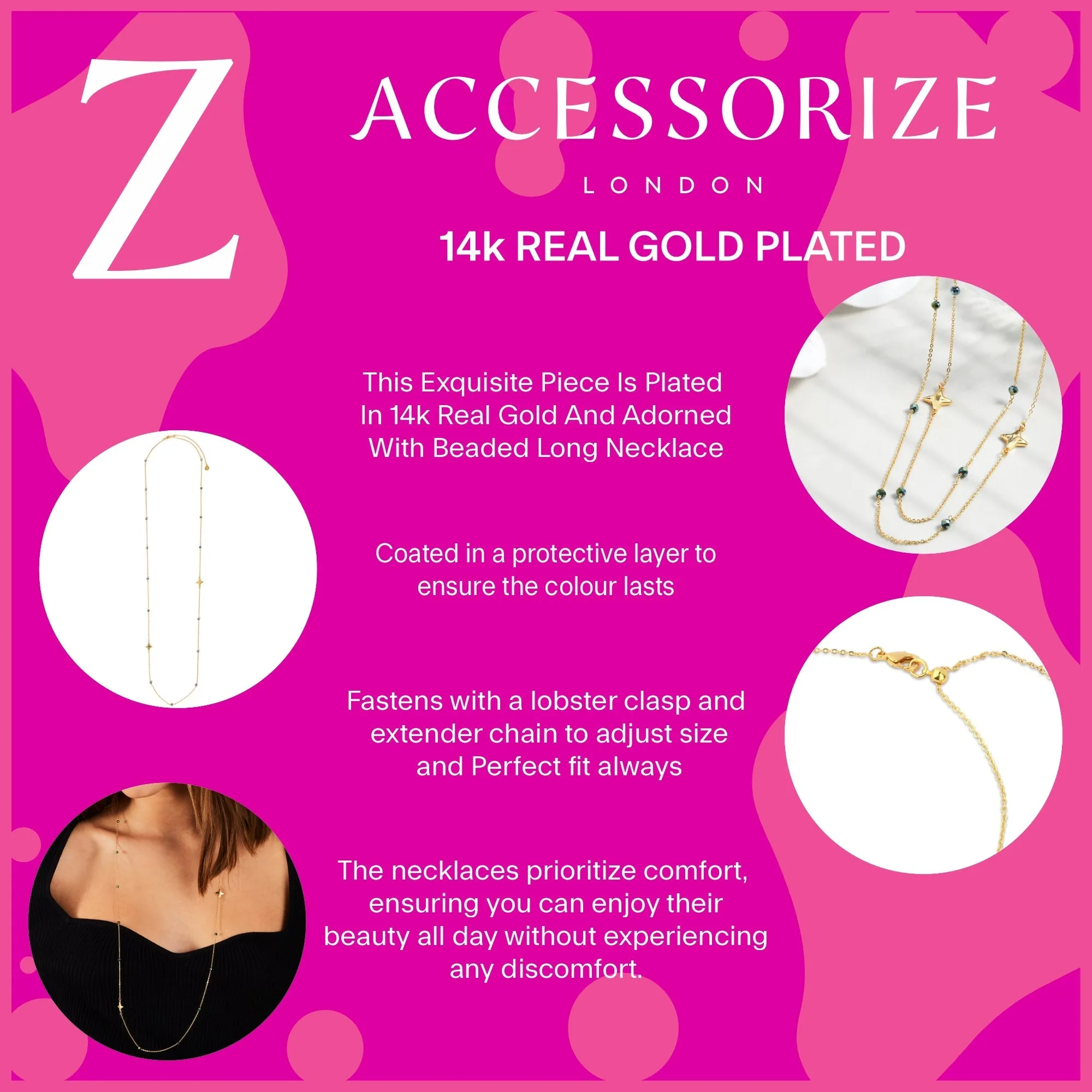 Accessorize London Women's Z Real Gold-Plated Beaded Long Necklace