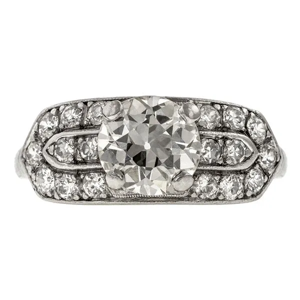 Art Deco Engagement Ring, Old European 1.21ct.