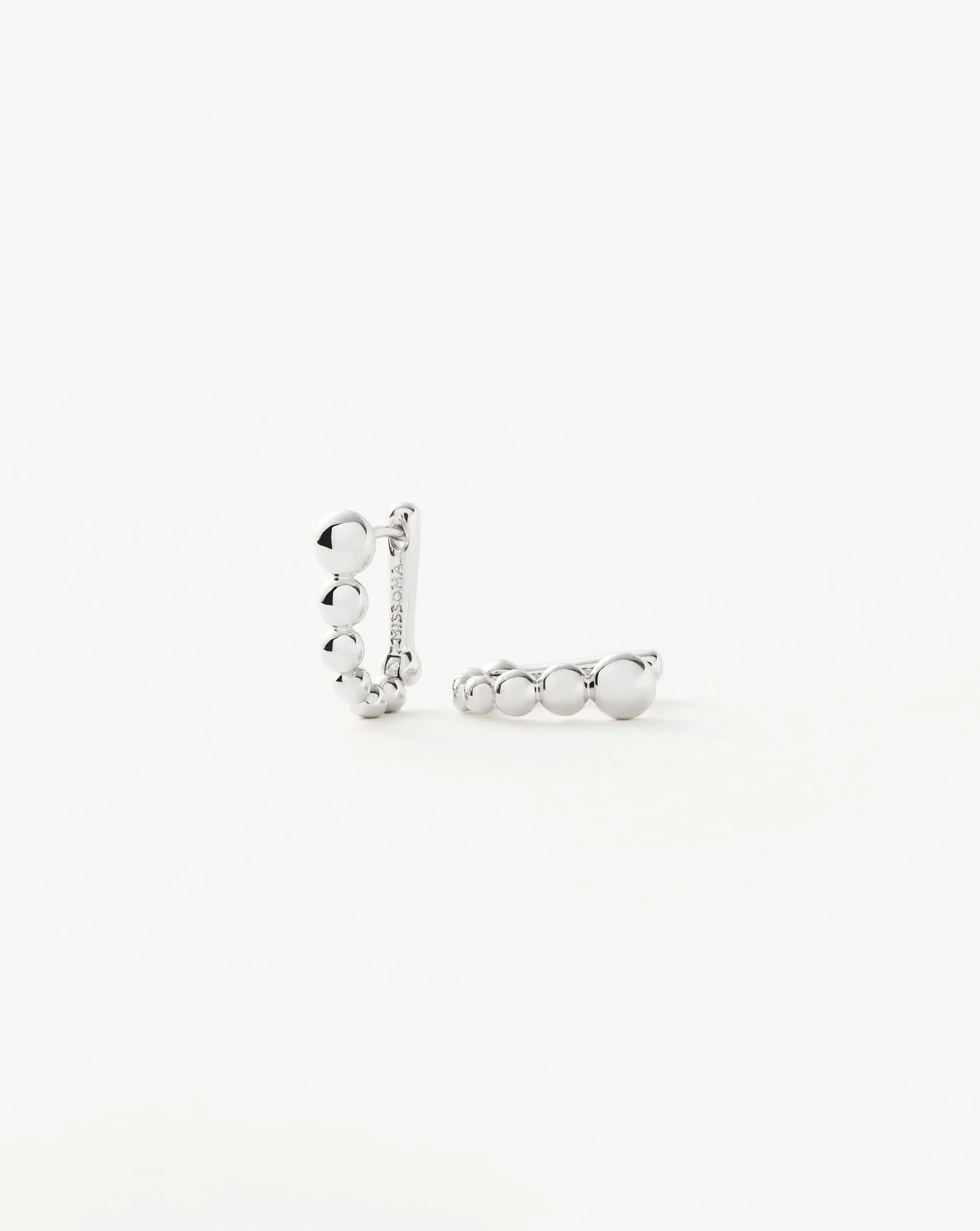 Articulated Beaded Ovate Huggies  | Sterling Silver