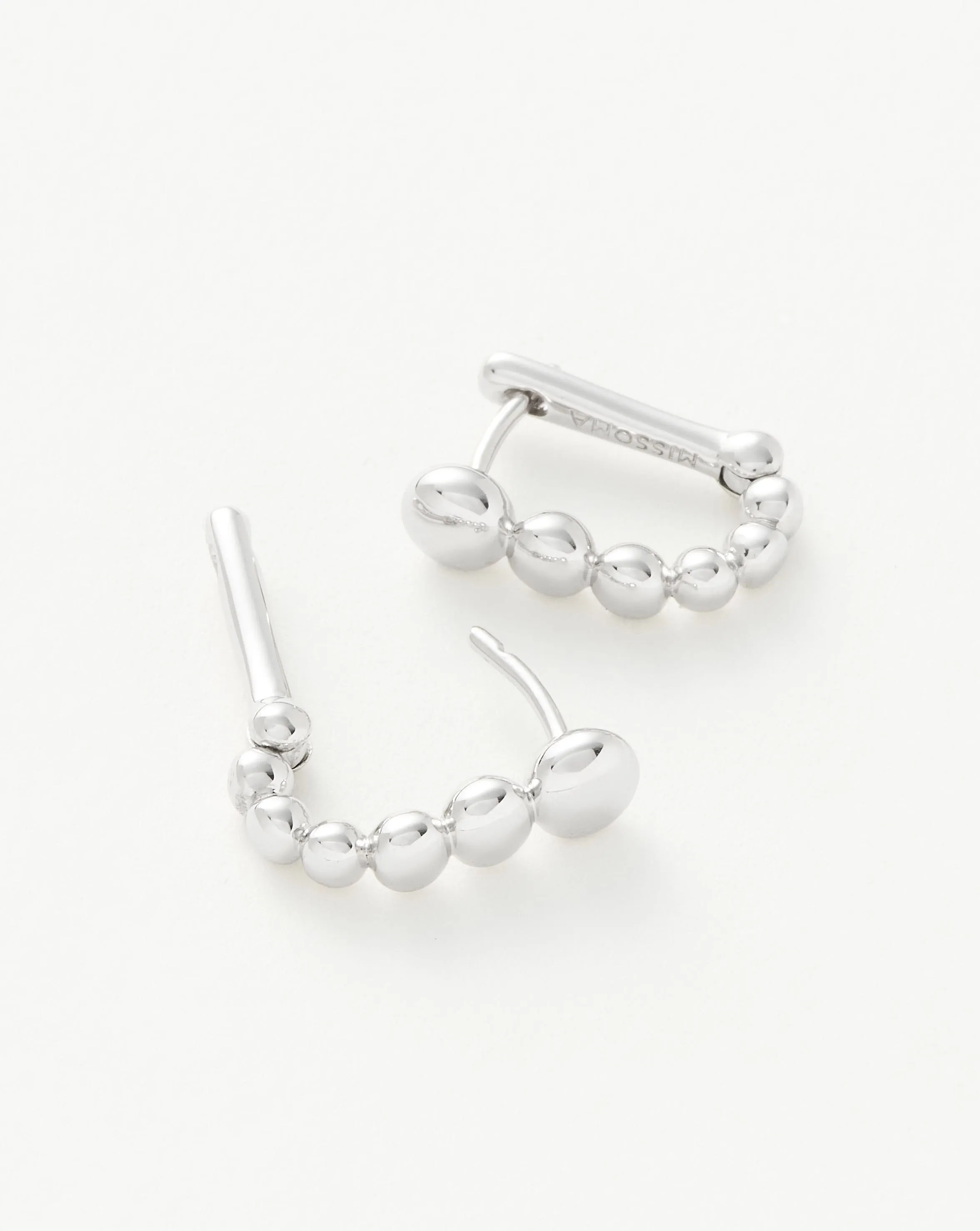 Articulated Beaded Ovate Huggies  | Sterling Silver