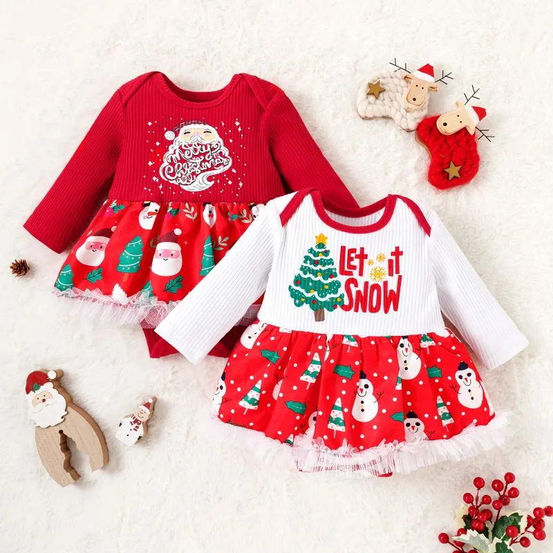 Baby Kid Girls Letters Cartoon Print Christmas Rompers Wholesale 23111506