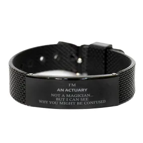 Badass Actuary Gifts, I'm Actuary not a magician, Sarcastic Black Shark Mesh Bracelet for Actuary Birthday Christmas for  Men, Women, Friends, Coworkers