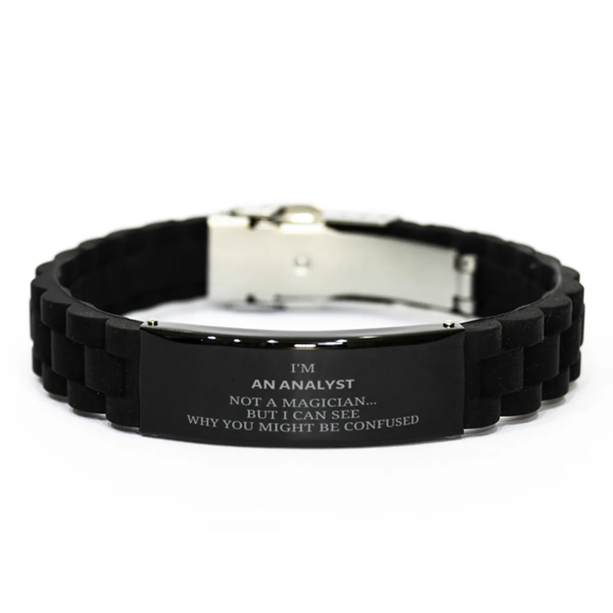 Badass Analyst Gifts, I'm Analyst not a magician, Sarcastic Black Glidelock Clasp Bracelet for Analyst Birthday Christmas for  Men, Women, Friends, Coworkers