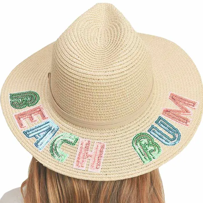 Beach Bum Sequin Message Straw Panama Sun Hat