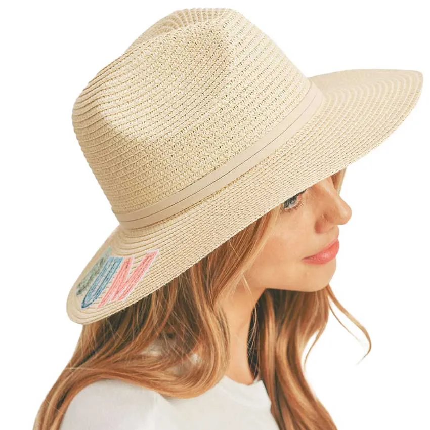 Beach Bum Sequin Message Straw Panama Sun Hat