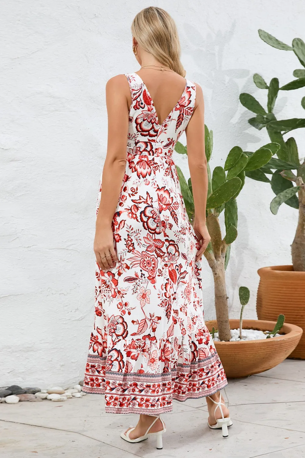 Beach Fall Wedding Guest Dress for Women with Printed V-Neck and Wide Straps