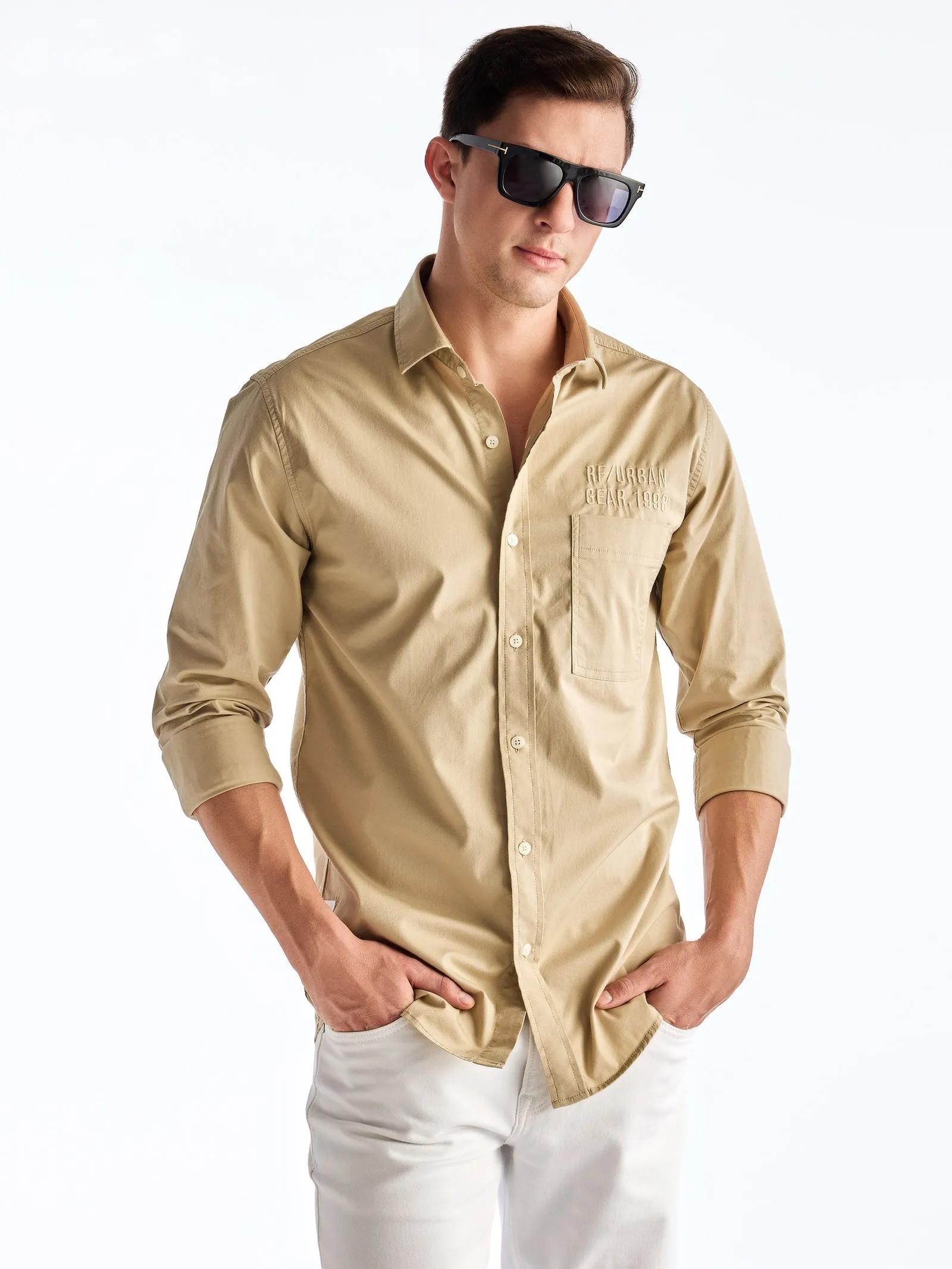 Beige Solid Urban Shirt