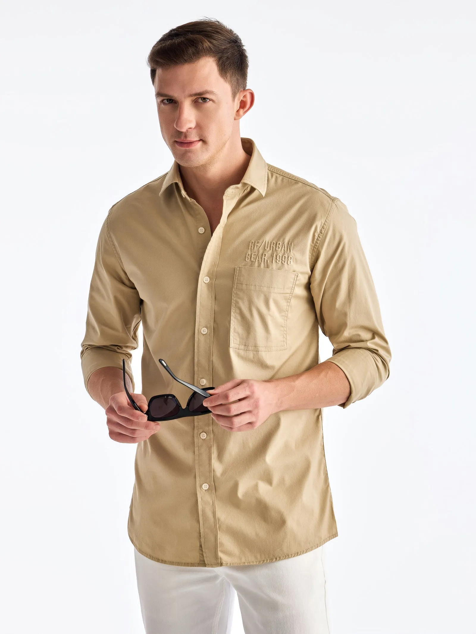 Beige Solid Urban Shirt