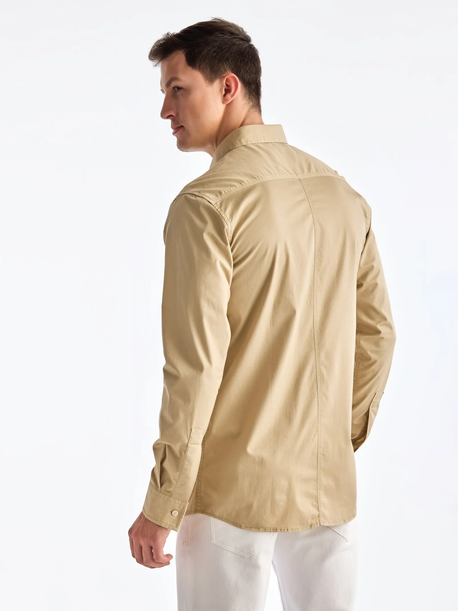 Beige Solid Urban Shirt