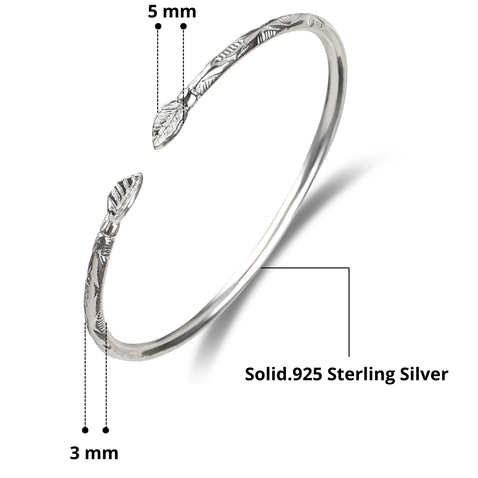 Better Jewelry Leaf .925 Sterling Silver West Indian Bangles, 1 pair