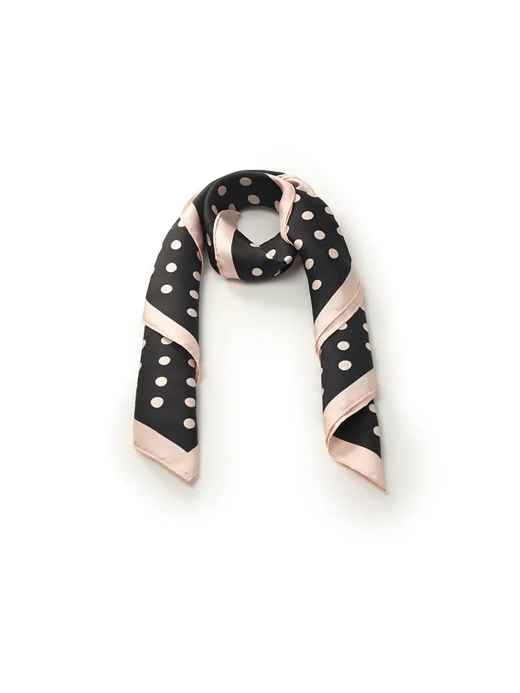 Black And Pink Polka Dots Printed 90 Square Pure Silk Scarf