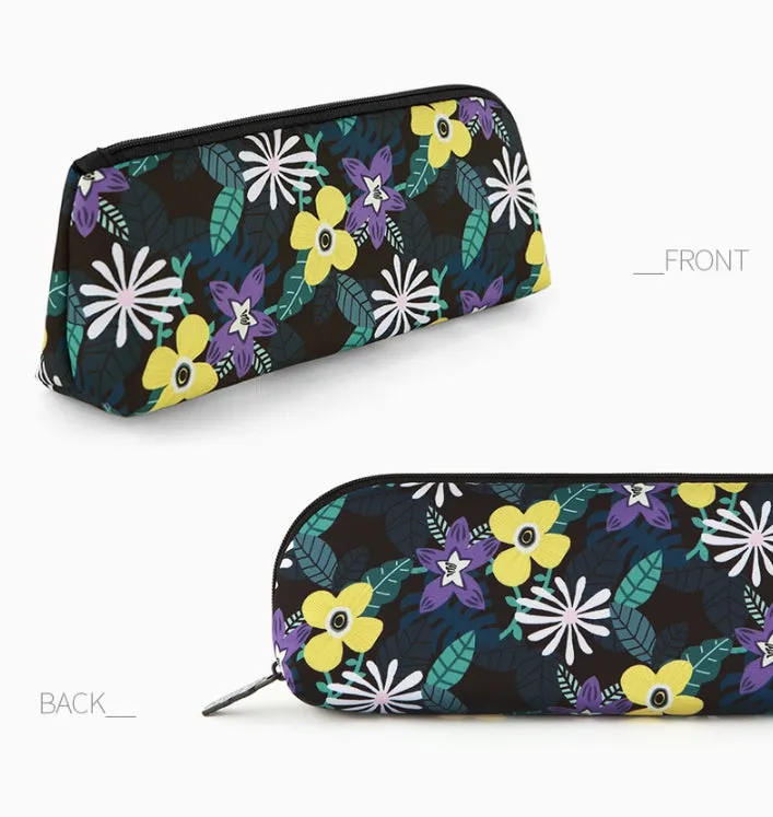 Black Floral Graphic Pencil Cases Flowers Stationery Zipper School 19cm Office Cosmetics Pouches Artists Designer Prints Gifts Bags Purses Students Girls Inner Pocket