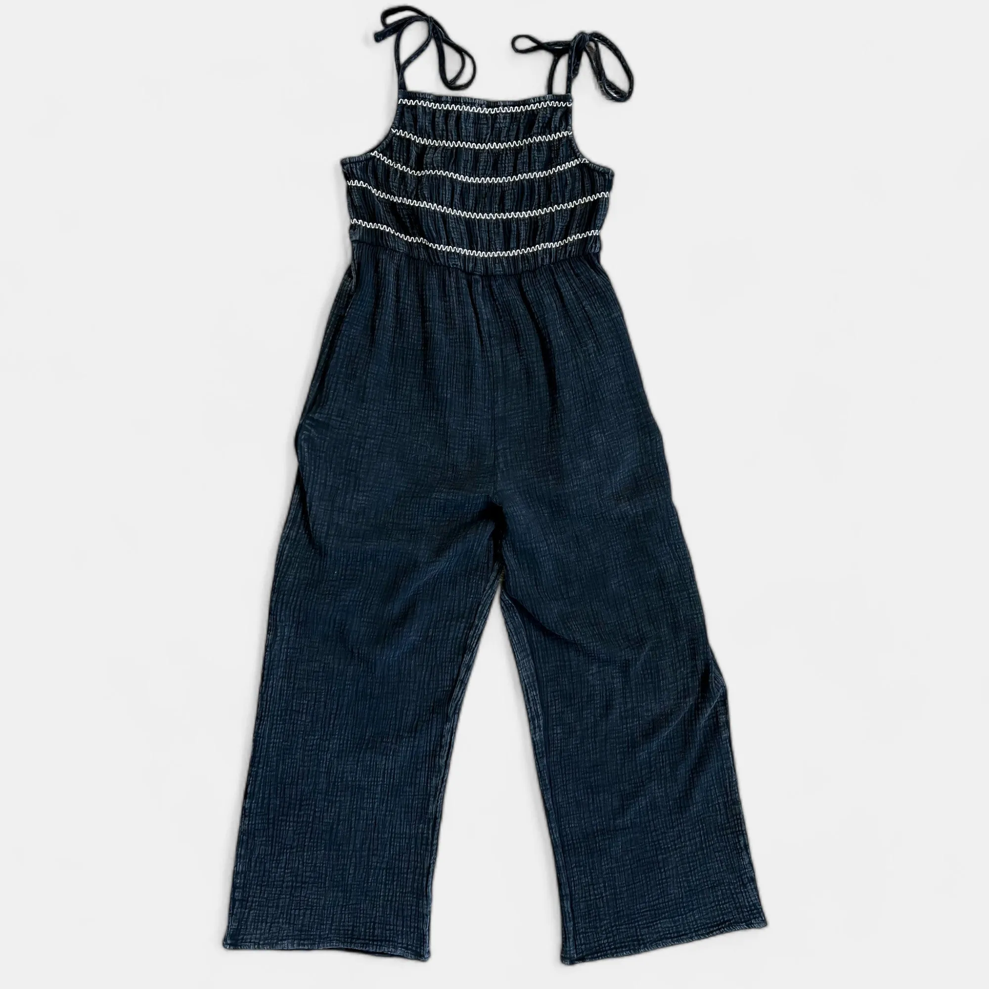 Black Smocked Relaxed Jumpsuit