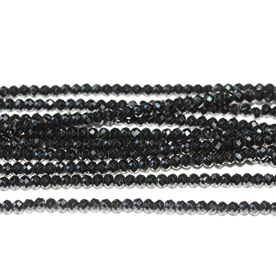 Black Spinel 2mm Diamond Faceted Rondelle 15-16 Inch