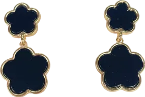 Black/Gold Large Double Clover Drop Earrings