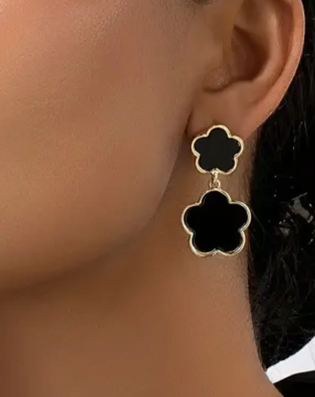 Black/Gold Large Double Clover Drop Earrings