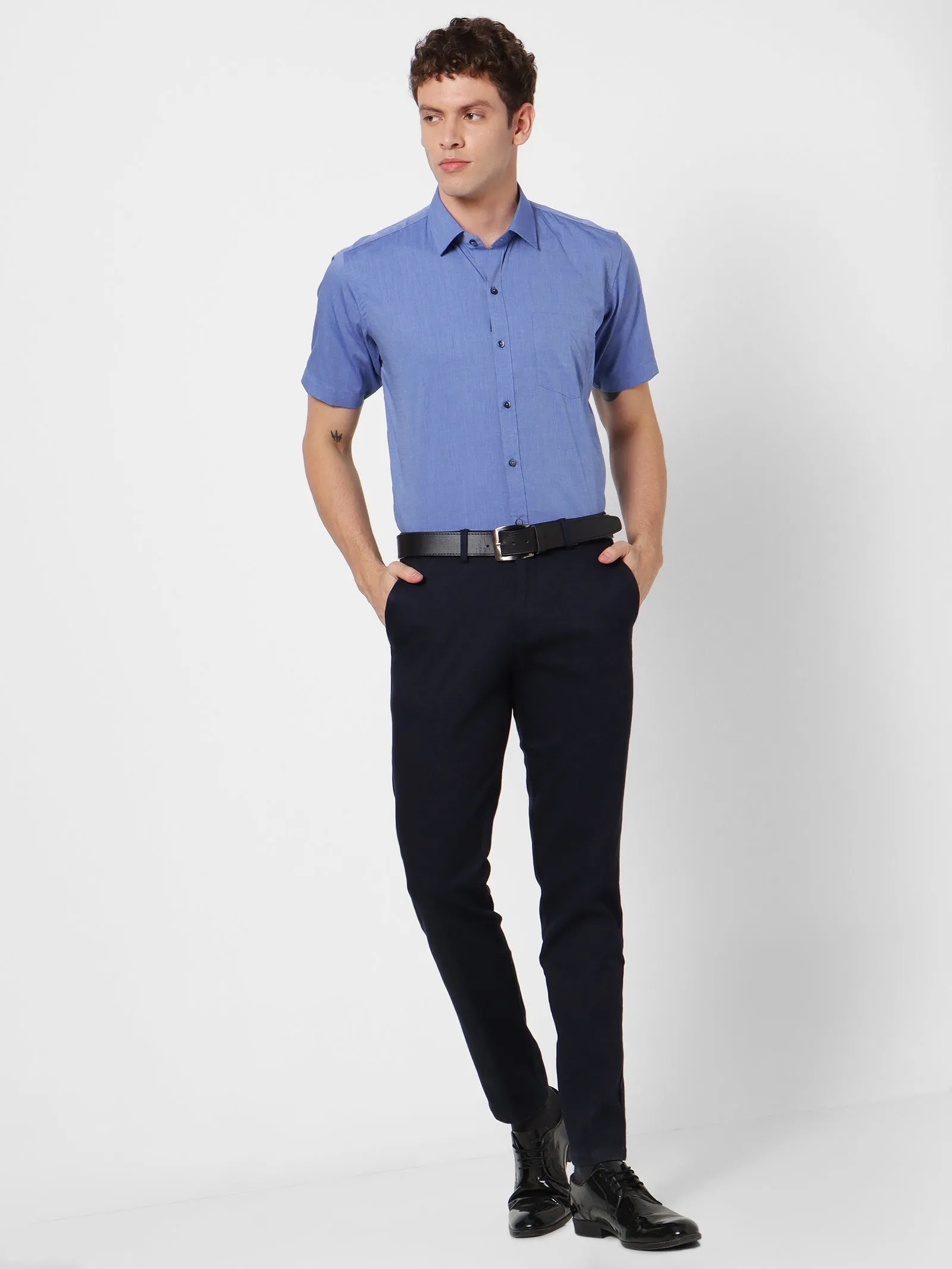 Blue Solid Formal Shirt