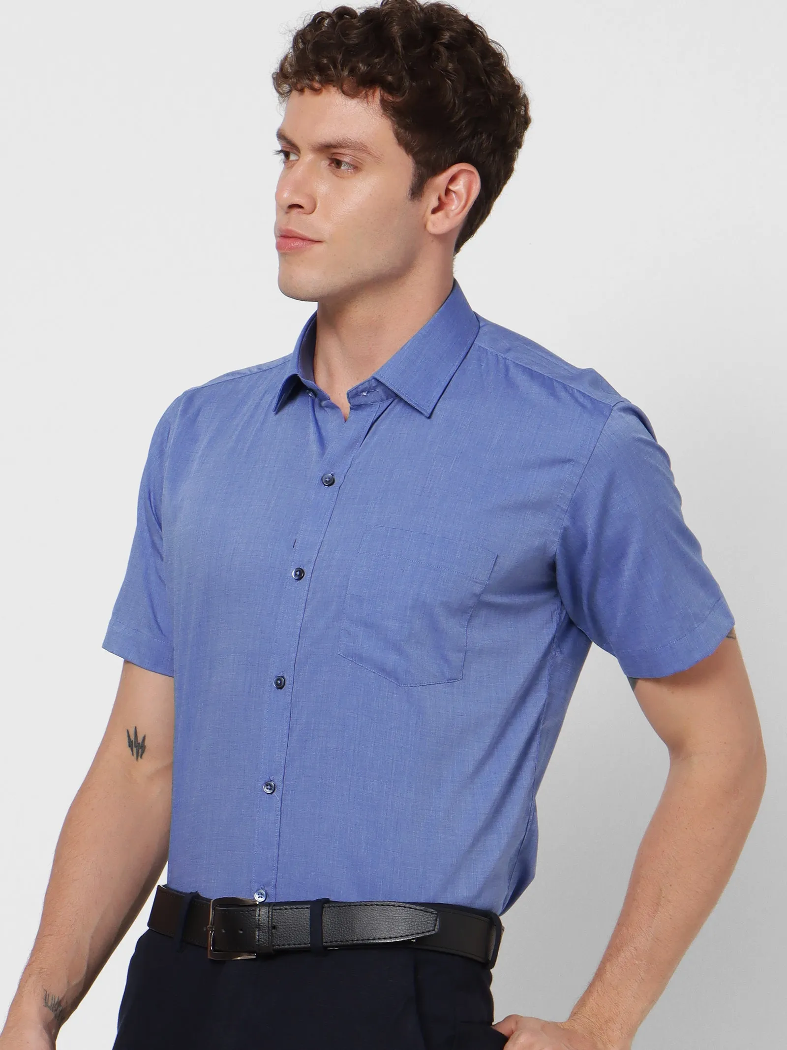 Blue Solid Formal Shirt