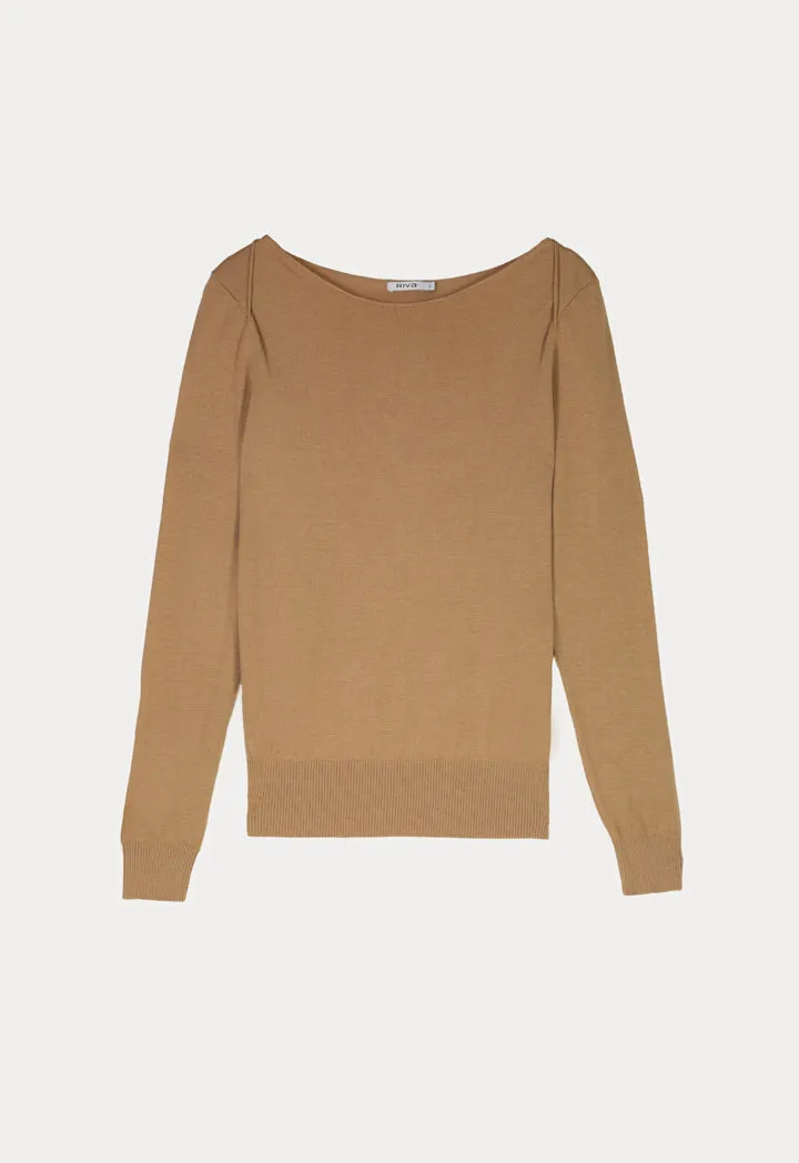 Boat Neck Solid Basic Knitwear