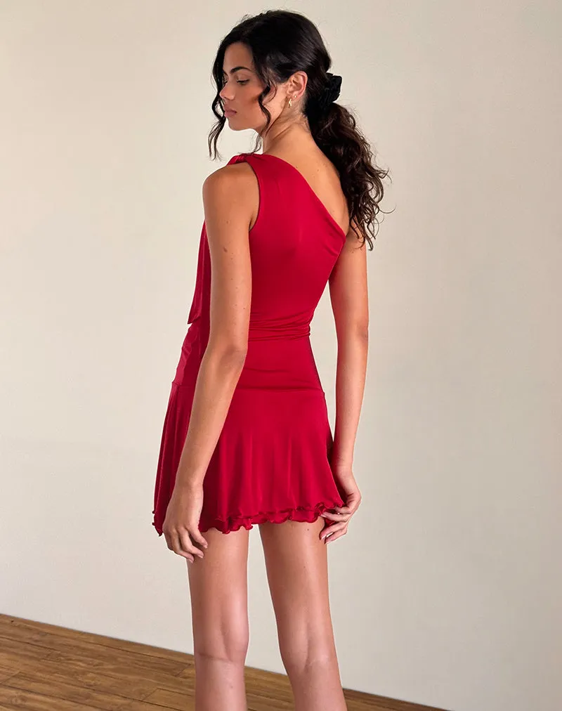 Boone One Shoulder Mini Dress in Slinky Red