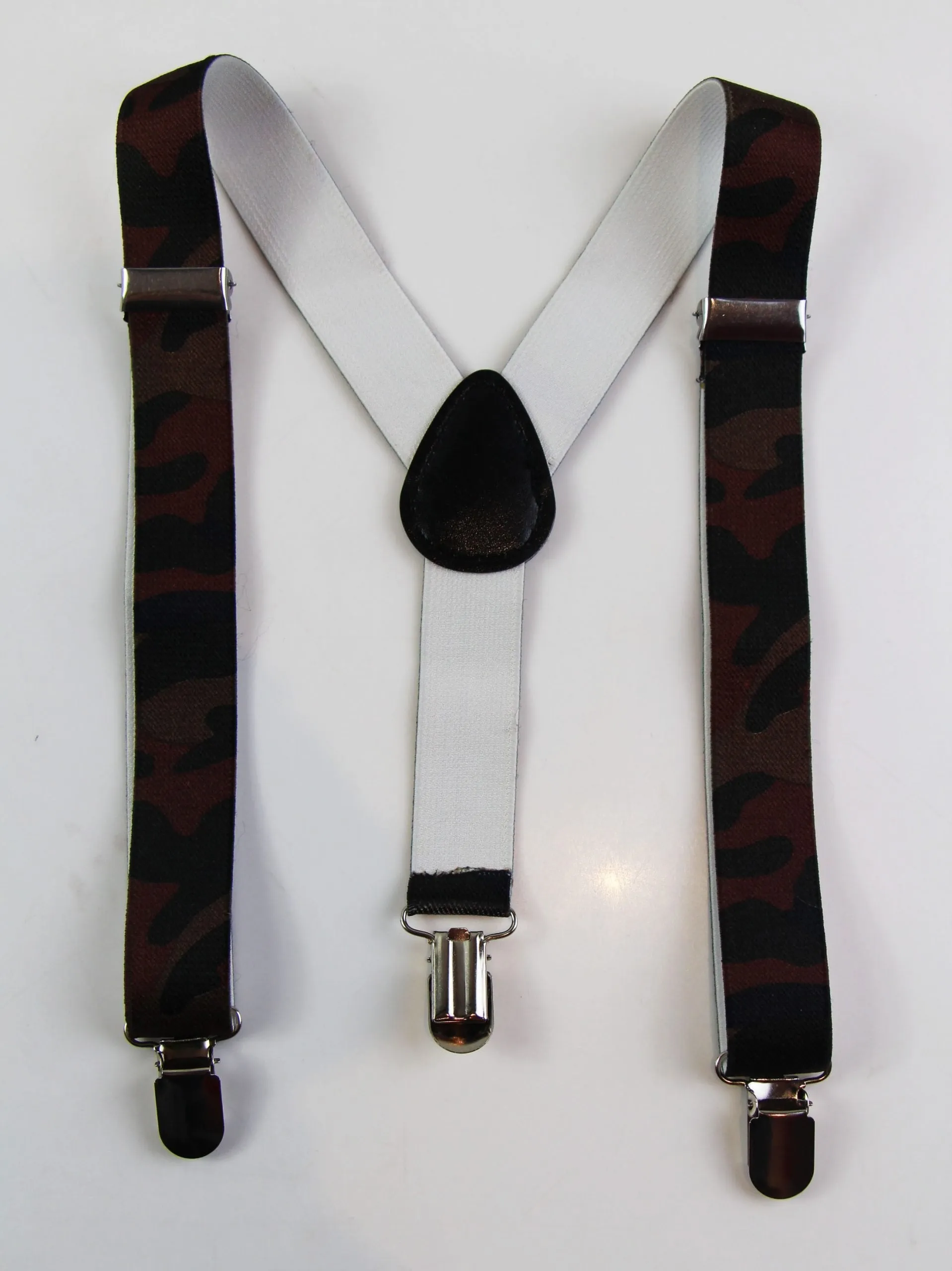 Boys Adjustable Brown Camouflage Patterned Suspenders