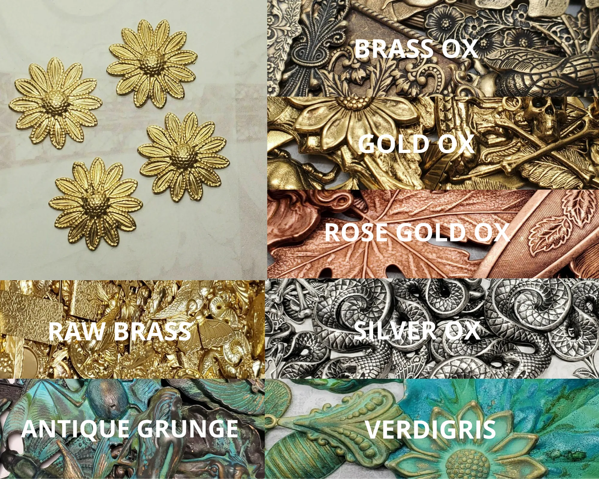 Brass Daisy Flower Stampings x 4 - 86RAT.