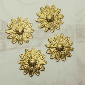 Brass Daisy Flower Stampings x 4 - 86RAT.