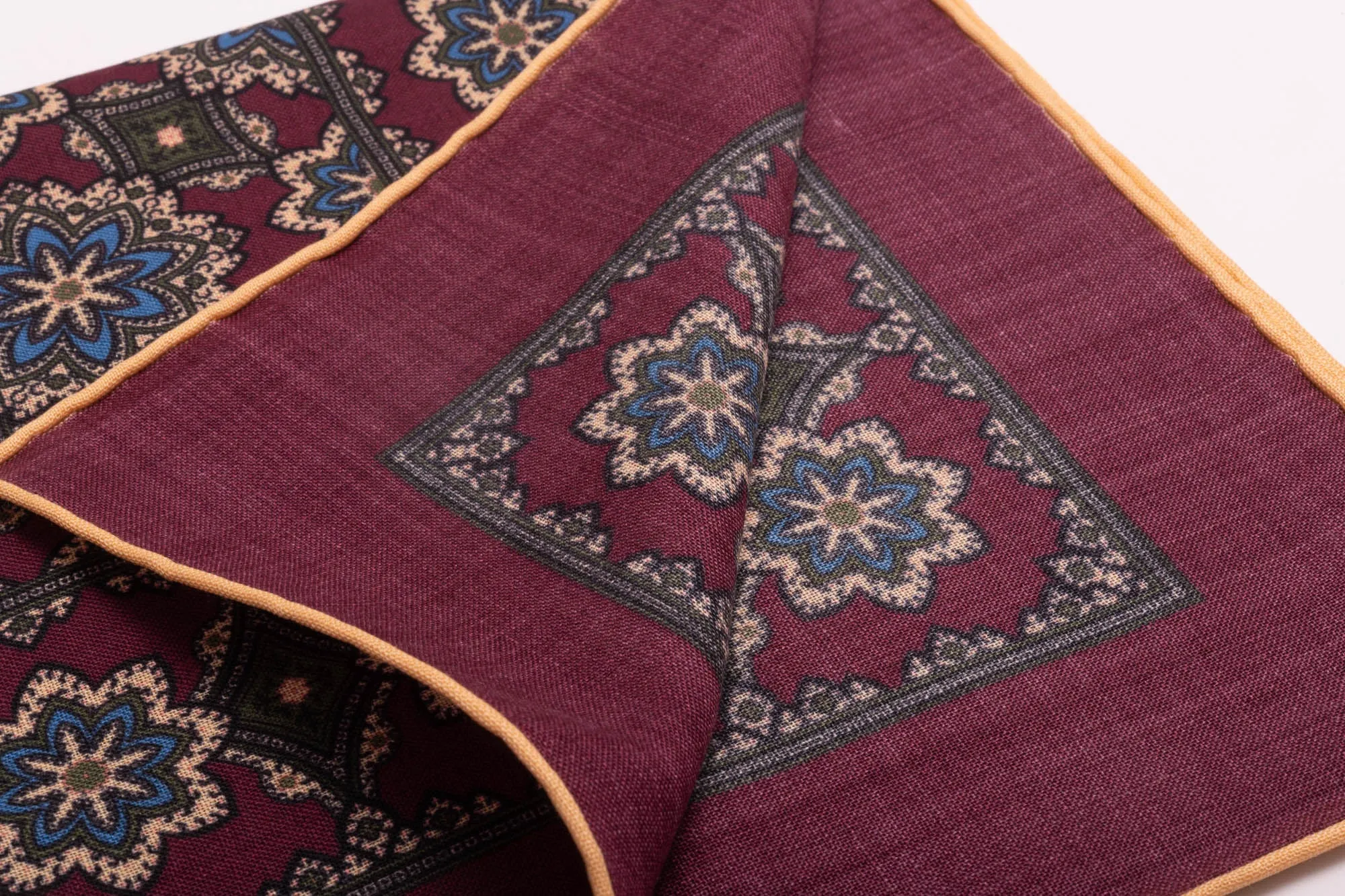 Burgundy Medallion Silk Wool Pocket Square