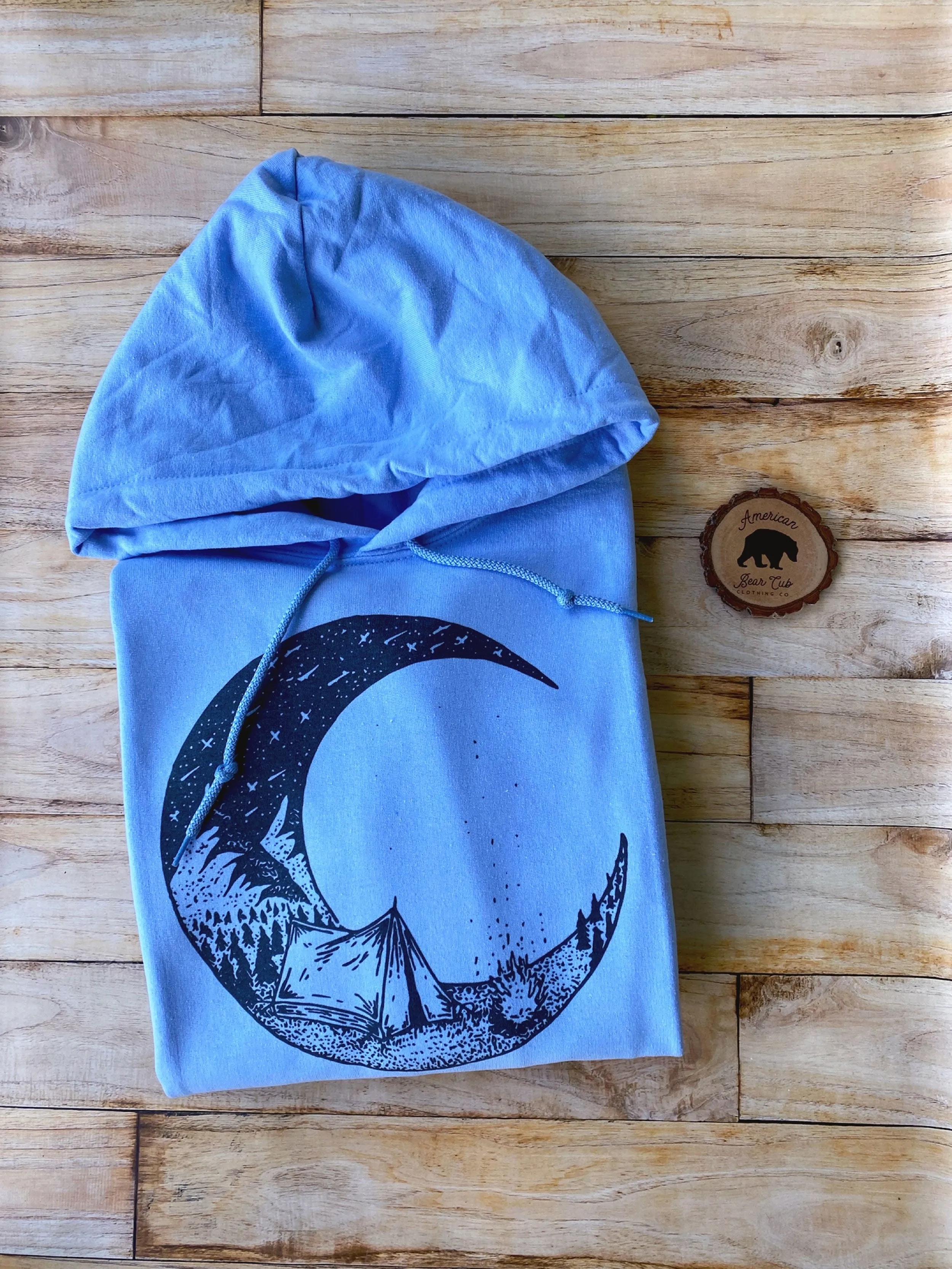 Camping Bonfire Crescent Moon Adult Hoodies