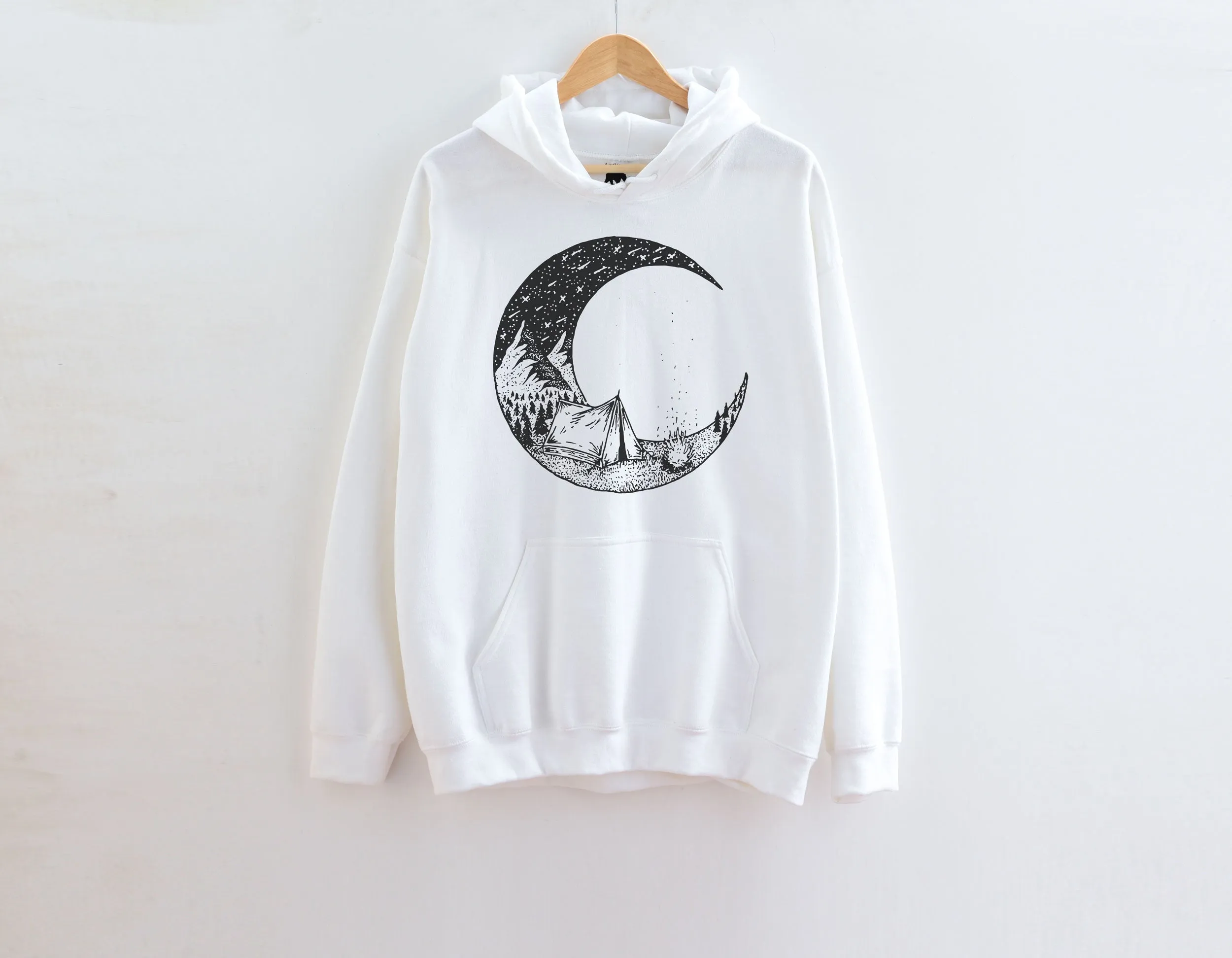 Camping Bonfire Crescent Moon Adult Hoodies