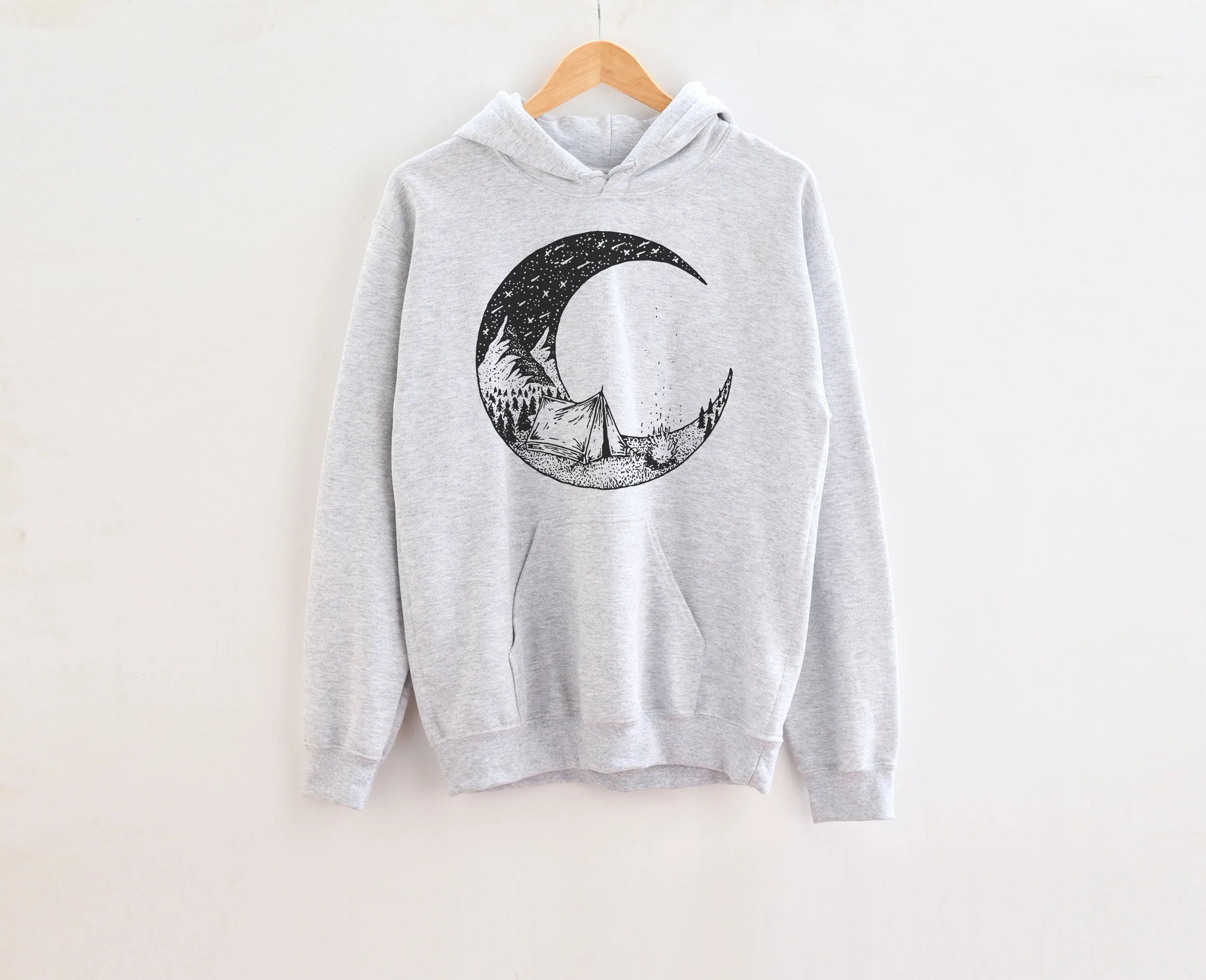 Camping Bonfire Crescent Moon Adult Hoodies