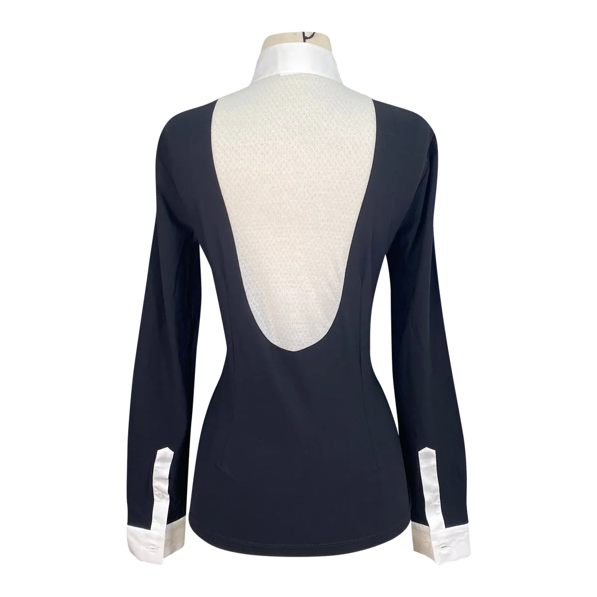 Cavalleria Toscana Lace Drop Bib L/S Competition Shirt in Navy - Women's Small